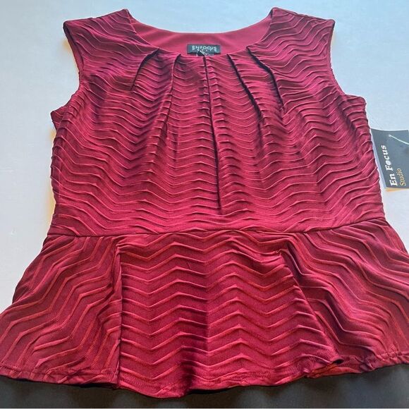 Enfocus Studio Petite Peplum Dress Sleeveless Burgundy/Black Size 6P - Picture 5 of 7